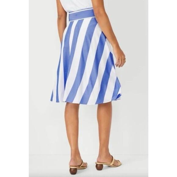 NEW Ann Taylor 12 Petite Awning Striped Tie Waist Circle Skirt Blue and White - Picture 4 of 13